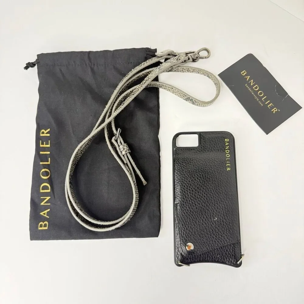 Bandolier Black Pebbled Leather Crossbody iPhone Case Snakeskin Strap w Dust Bag